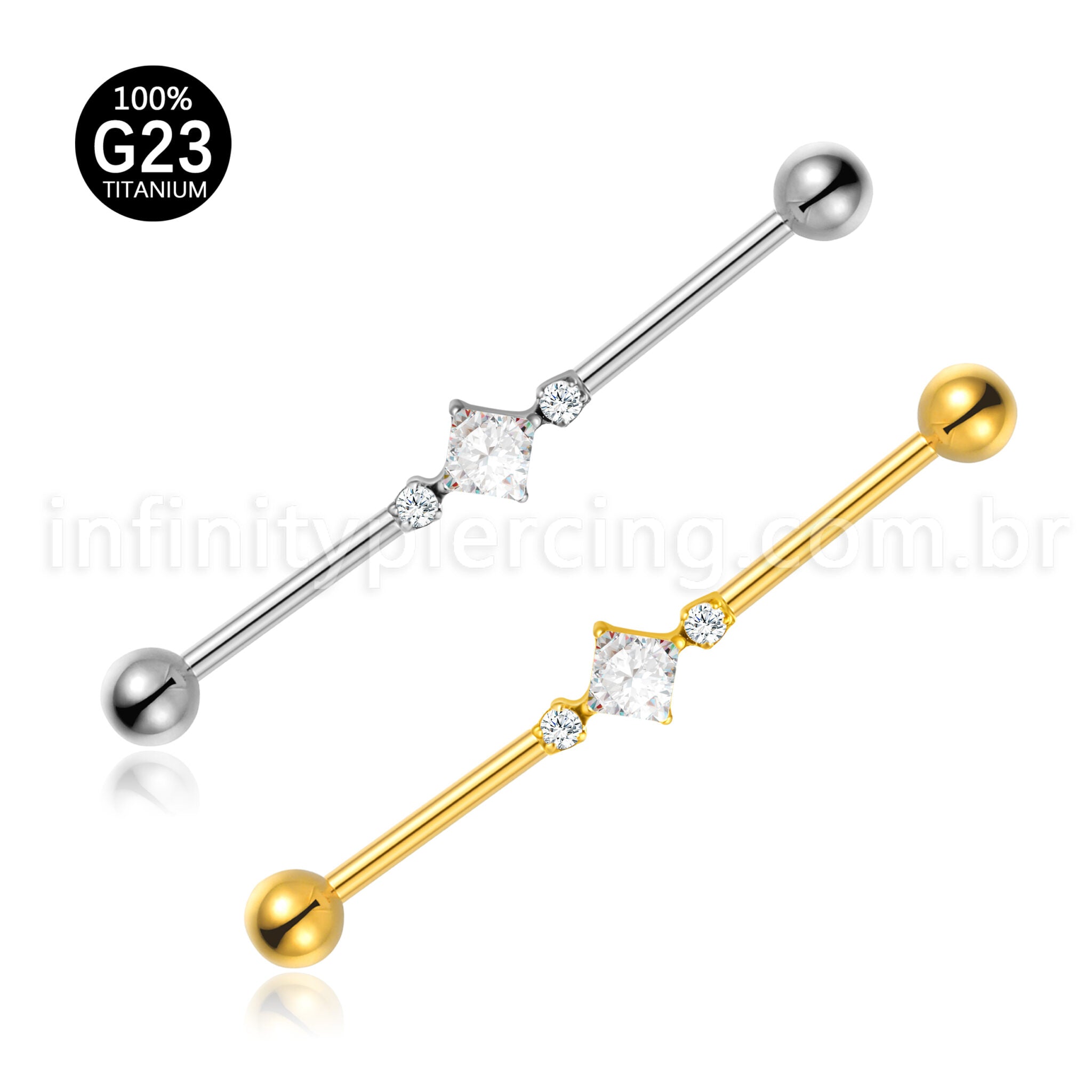 Piercing Transversal Titânio Losango Zircônia Cravejada
